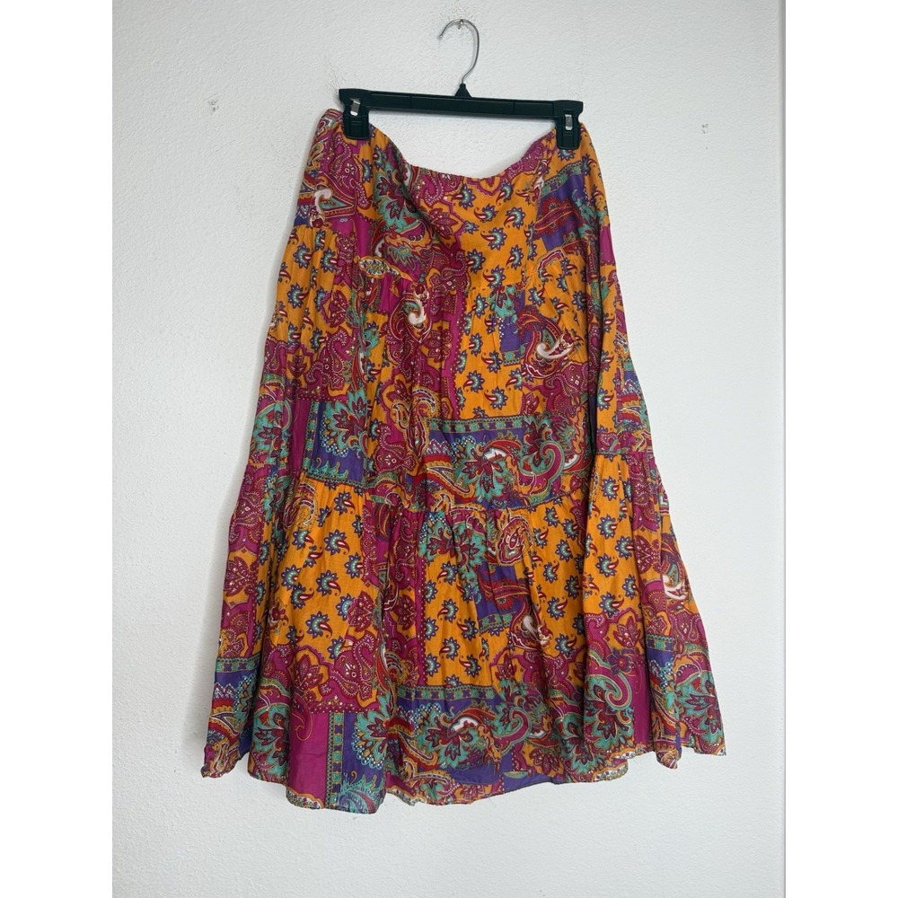 Lauren Ralph Lauren Womens Sz M Paisley Patchwork Tiered Midi Skirt Boho Prairie